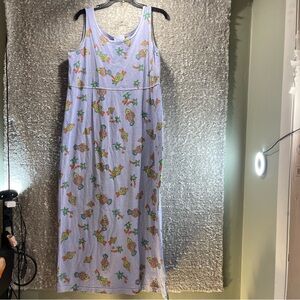 VTG Y2K Fresh Produce Blue Fish Print Maxi Tank Dress Whimsical Beachy M Cotton